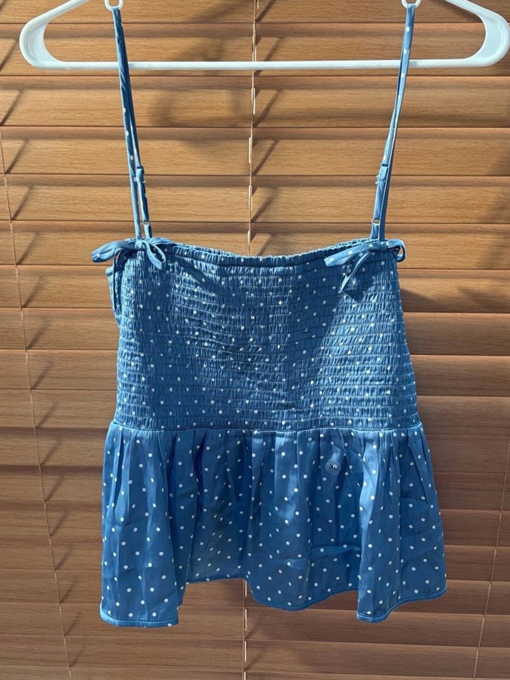 American Eagle Polka Dot Babydoll Tank Top Blue Bow Straps XL NWT